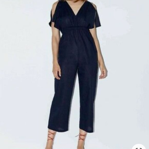 Zara Womens Rustic Jumpsuit Pants Linen Navy Blue - Picture 2 of 8